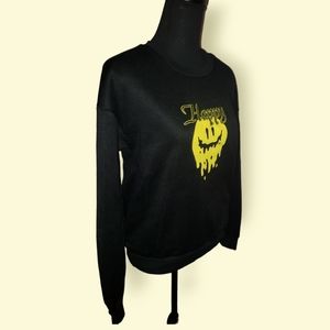 💖 Black Happy Thermal Lined Graphic  Sweatshirt (Size Small)